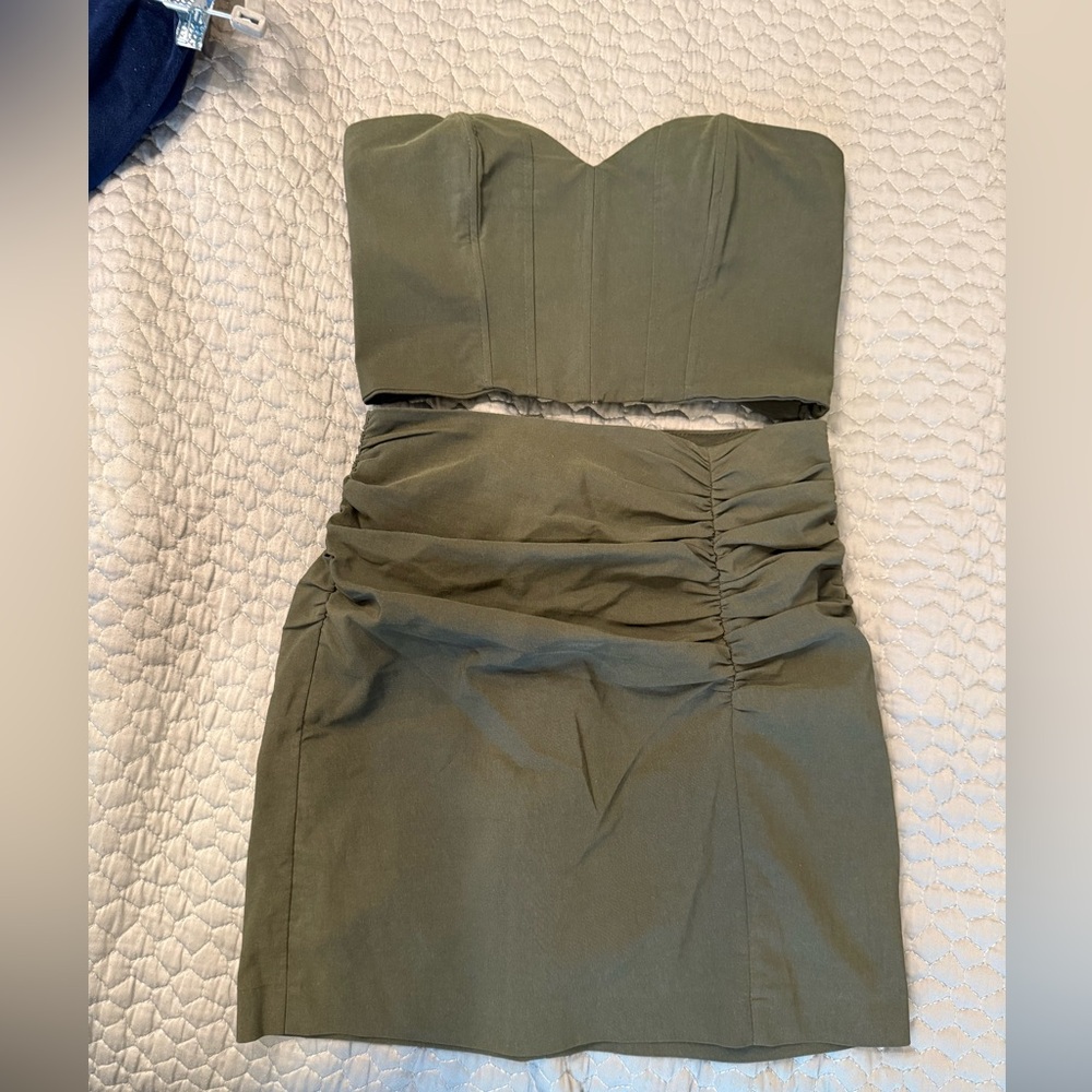 Zara Olive Crop Bustier M and Skirt XS